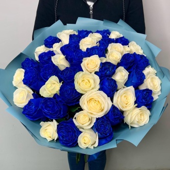 Букет из 51 синих и белых роз